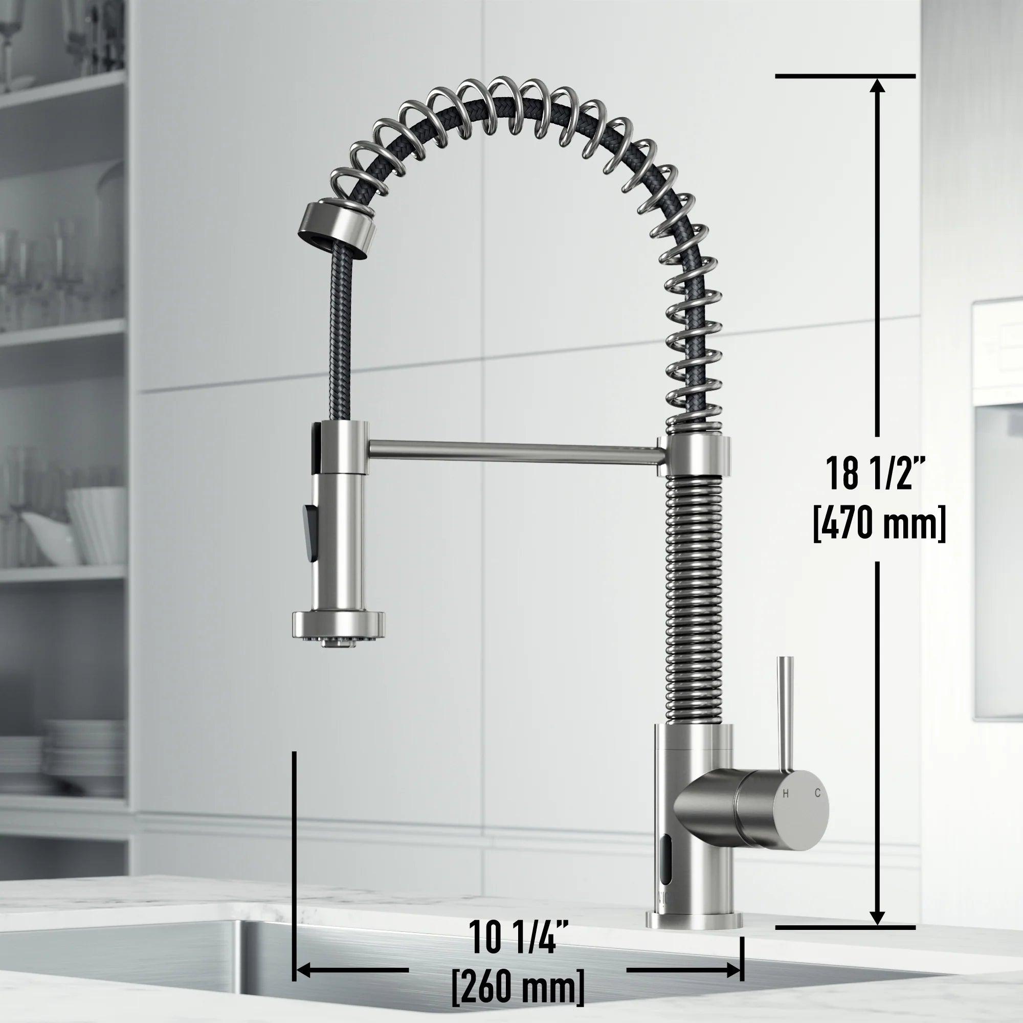 VIGO - Edison 19" Single Handle Smart Pull-Down Touchless Kitchen Faucet With Spring In Stainless Steel Finish Model# VG02001STS