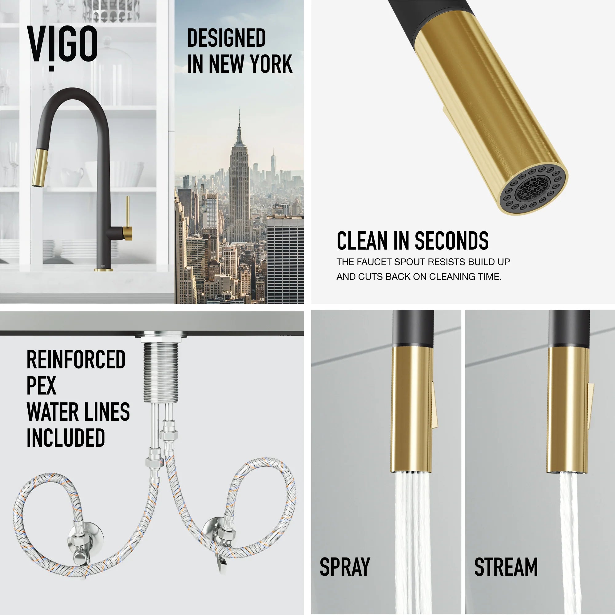 VIGO - Greenwich 18 in. Single Handle Pull-Down Kitchen Faucet In Primary Matte Black/Matte Brushed Gold Finish Model# VG02029SMBMGB