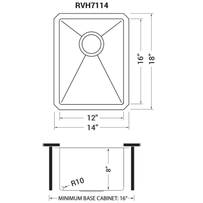 Terraza Ruvati 14" Matte Gold Stainless Steel Undermount Bar Prep Sink – Model# RVH7114GG