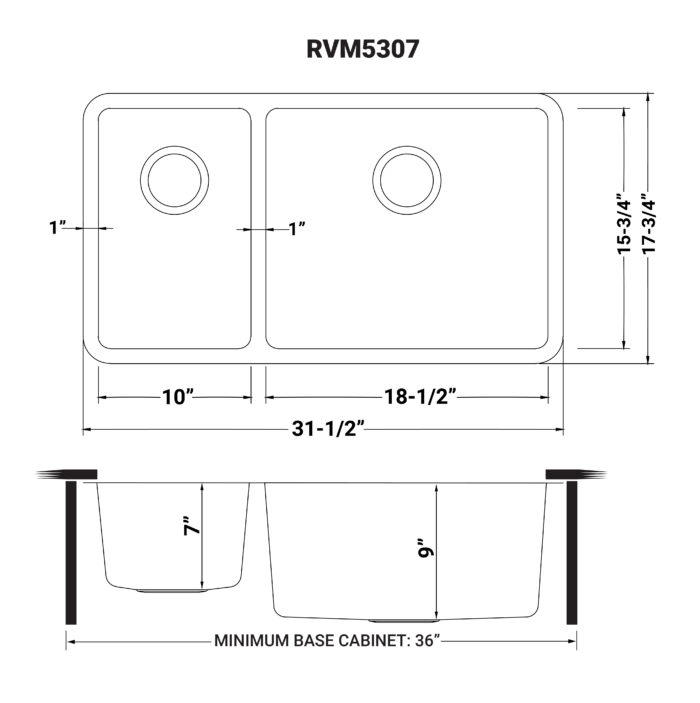 Modena Model: RVM5307 Ruvati 32-inch Undermount Kitchen Sink 30/70 Double Bowl 16 Gauge Stainless Steel – RVM5307