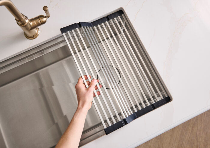 Dual-Tier Pro Ruvati 33" Workstation Two-Tiered Ledge Kitchen Sink Undermount 16 Gauge Stainless Steel – Model# RVH6222ST