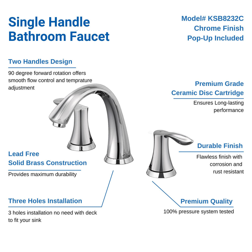 Oakland Wide Spread Bathroom Sink Faucet with Pop Up Drain in Chrome Model# KSB8232C