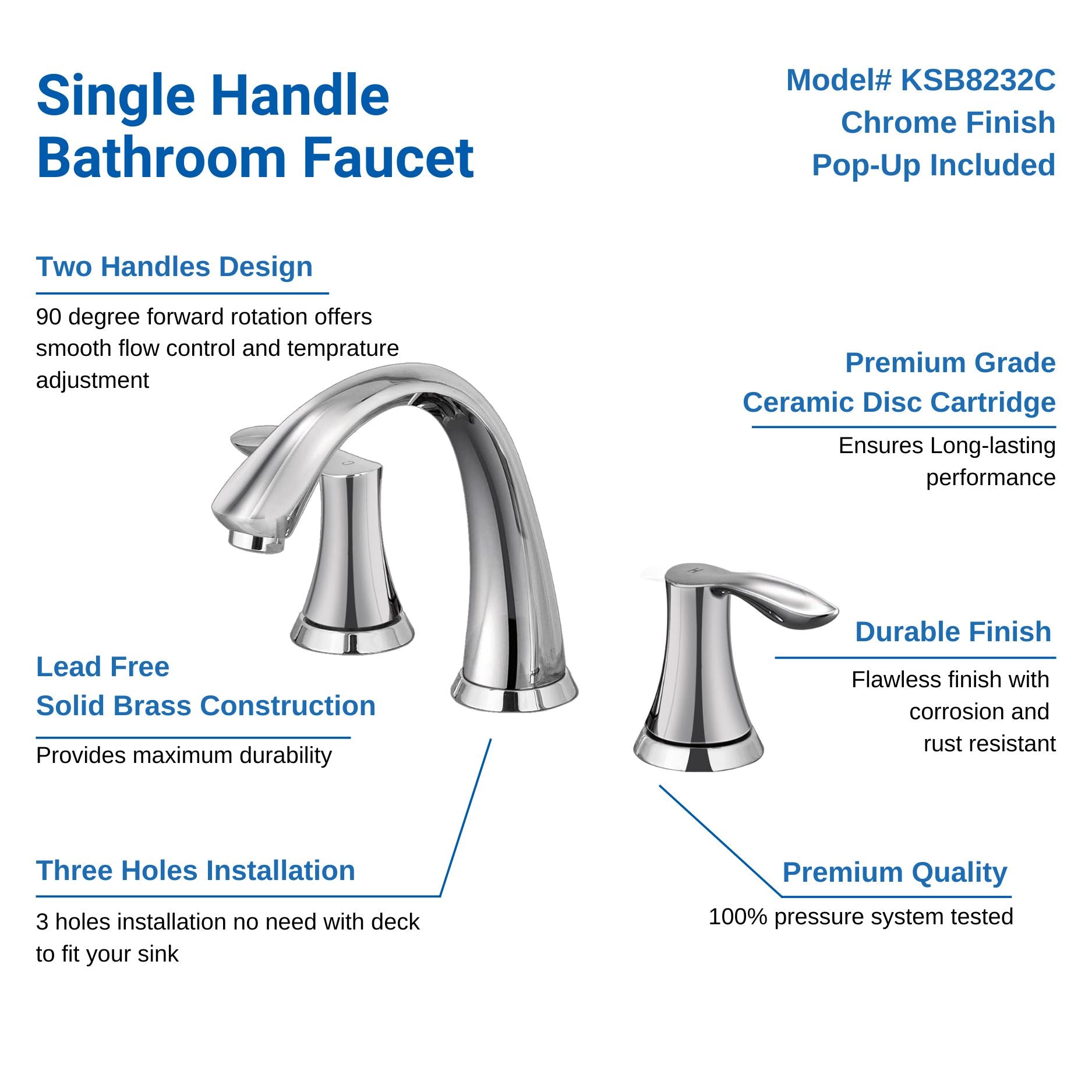 Oakland Wide Spread Bathroom Sink Faucet with Pop Up Drain in Chrome Model# KSB8232C