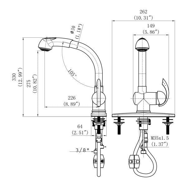 Single Handle 1 Hole Kitchen Faucet with Pull Out Spray In Chrome Model# KSK1110C
