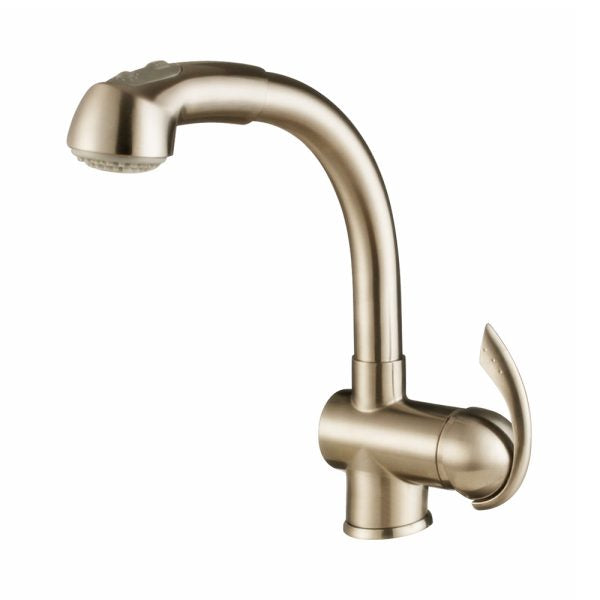 Single Handle 1 Hole Pull Out Kitchen Faucet in Brushed Nickel Model# KSK1110BN