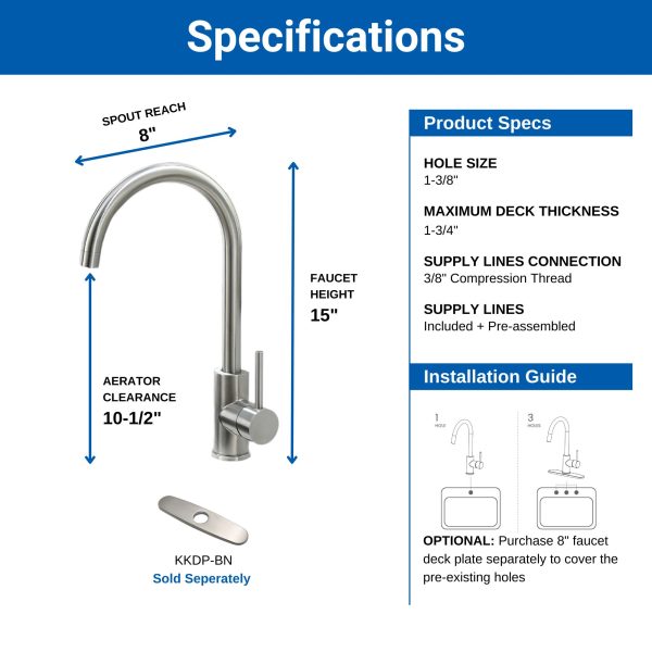 Single Handle 1 Hole High-Arc Kitchen Faucet in Brushed Nickel– Model# KSK1111BN