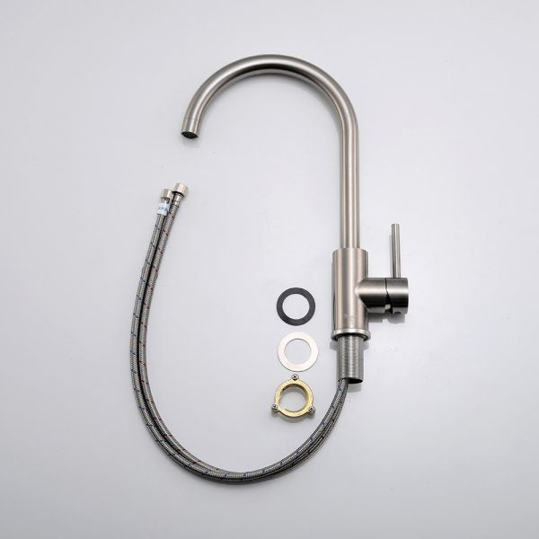 Single Handle 1 Hole High-Arc Kitchen Faucet in Brushed Nickel– Model# KSK1111BN