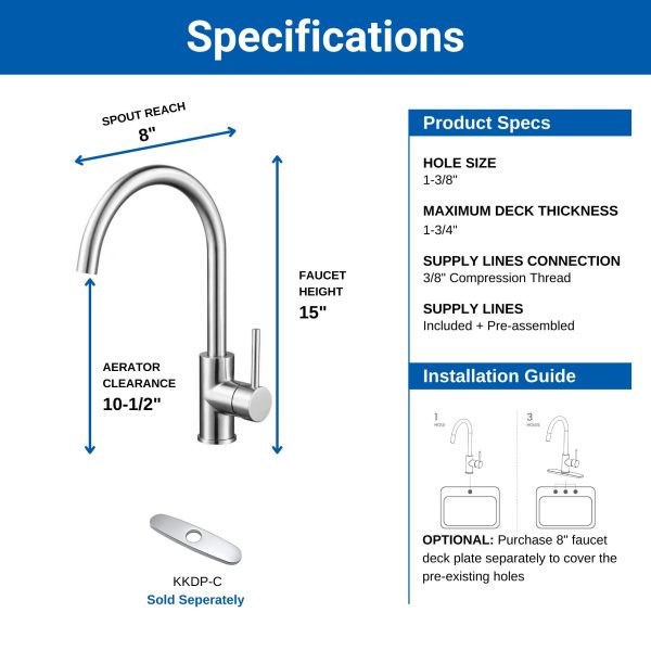 Single Handle 1 Hole High-Arc Kitchen Faucet in Chrome– Model# KSK1111C