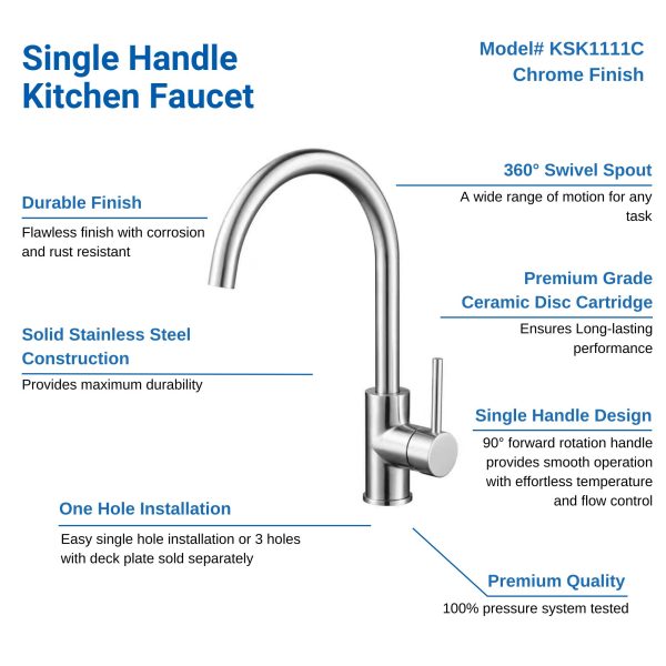 Single Handle 1 Hole High-Arc Kitchen Faucet in Chrome– Model# KSK1111C