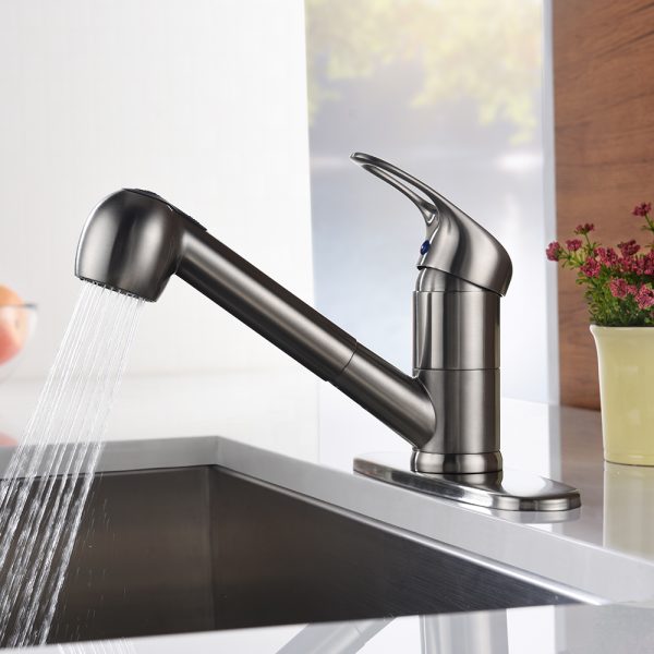 1 Hole Single Handle Pull-Out Kitchen Faucet in Brushed Nickel -Model# KSK1113BN