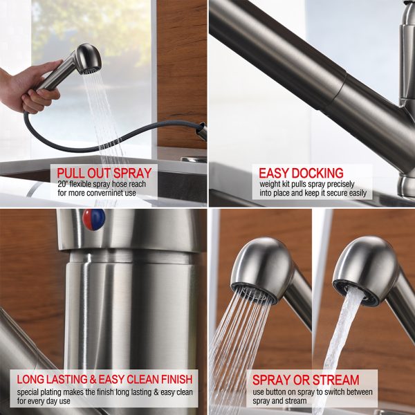 1 Hole Single Handle Pull-Out Kitchen Faucet in Brushed Nickel -Model# KSK1113BN