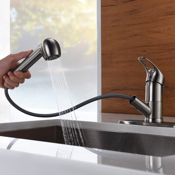 1 Hole Single Handle Pull-Out Kitchen Faucet in Brushed Nickel -Model# KSK1113BN