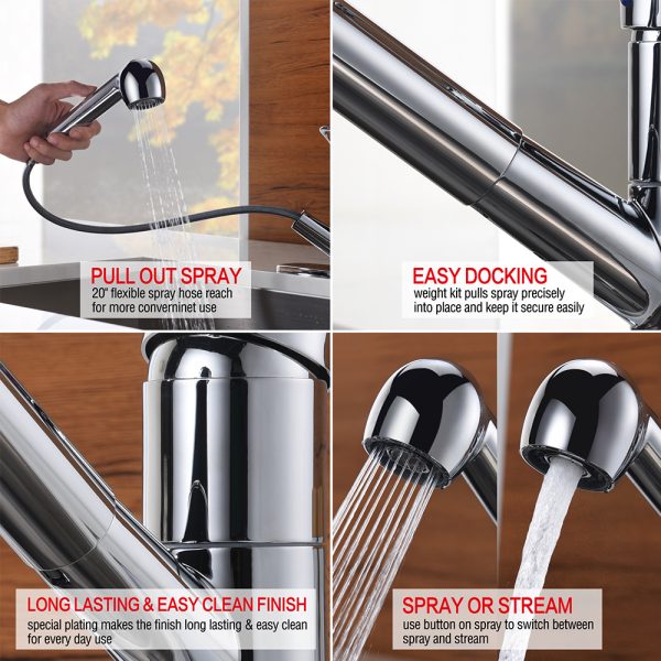 1 Hole Single Handle Pull-Out Kitchen Faucet in Chrome -Model# KSK1113C