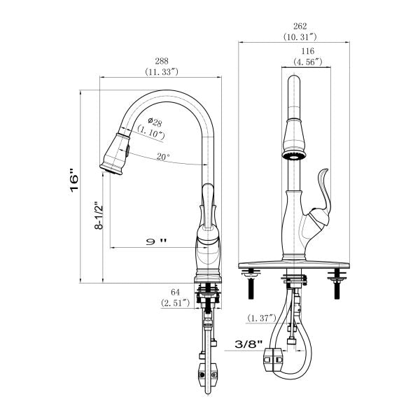 Single Handle 1 Hole Pull-Down Kitchen Faucet Model# KSK1114BN