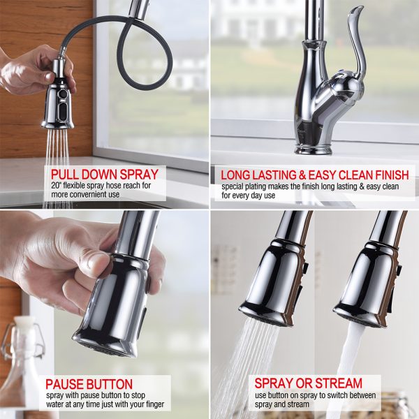 Single Handle 1 Hole Pull-Down Kitchen Faucet in Chrome -Model# KSK1114C