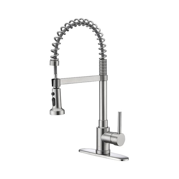 Single Handle 1 Hole Pull-Down Spring Kitchen Faucet in Brushed Nickel – Model# KSK1115BN