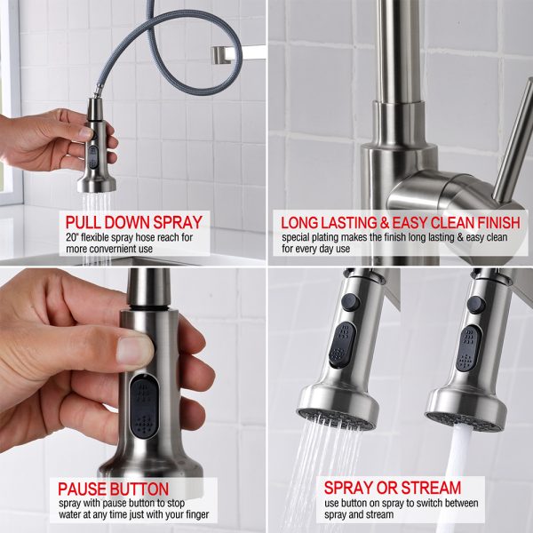 Single Handle 1 Hole Pull-Down Spring Kitchen Faucet in Brushed Nickel – Model# KSK1115BN