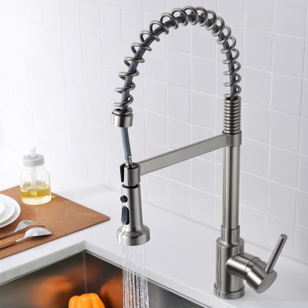 Single Handle 1 Hole Pull-Down Spring Kitchen Faucet in Brushed Nickel – Model# KSK1115BN