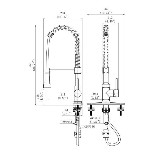 Single Handle 1 Hole Pull-Down Spring Kitchen Faucet in Brushed Nickel – Model# KSK1115BN