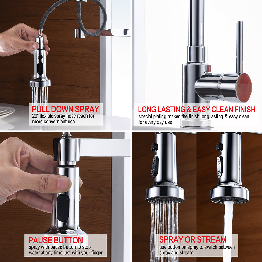 Single Handle 1 Hole Pull-Down Spring Kitchen Faucet in Chrome Model# KSK1115C