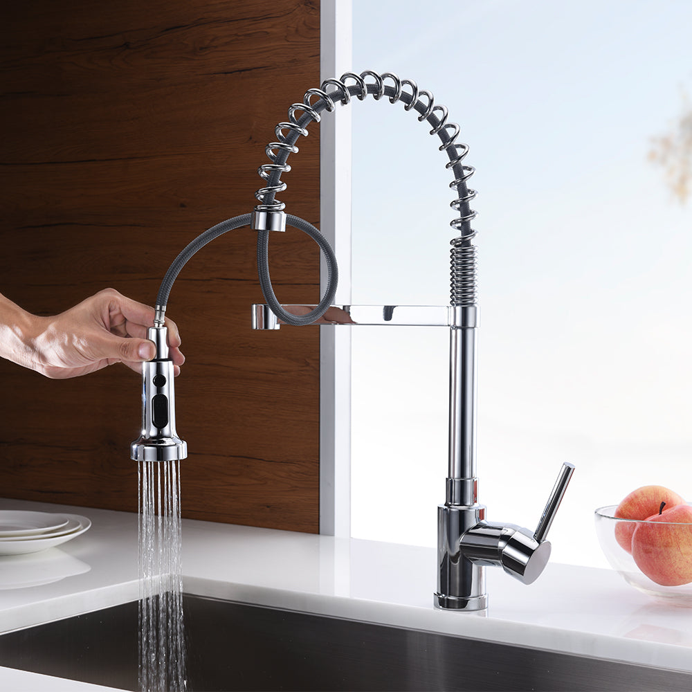 Single Handle 1 Hole Pull-Down Spring Kitchen Faucet in Chrome Model# KSK1115C