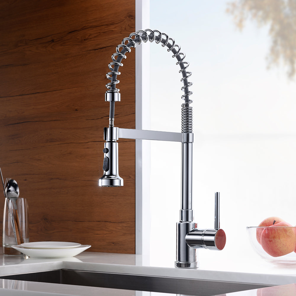 Single Handle 1 Hole Pull-Down Spring Kitchen Faucet in Chrome Model# KSK1115C