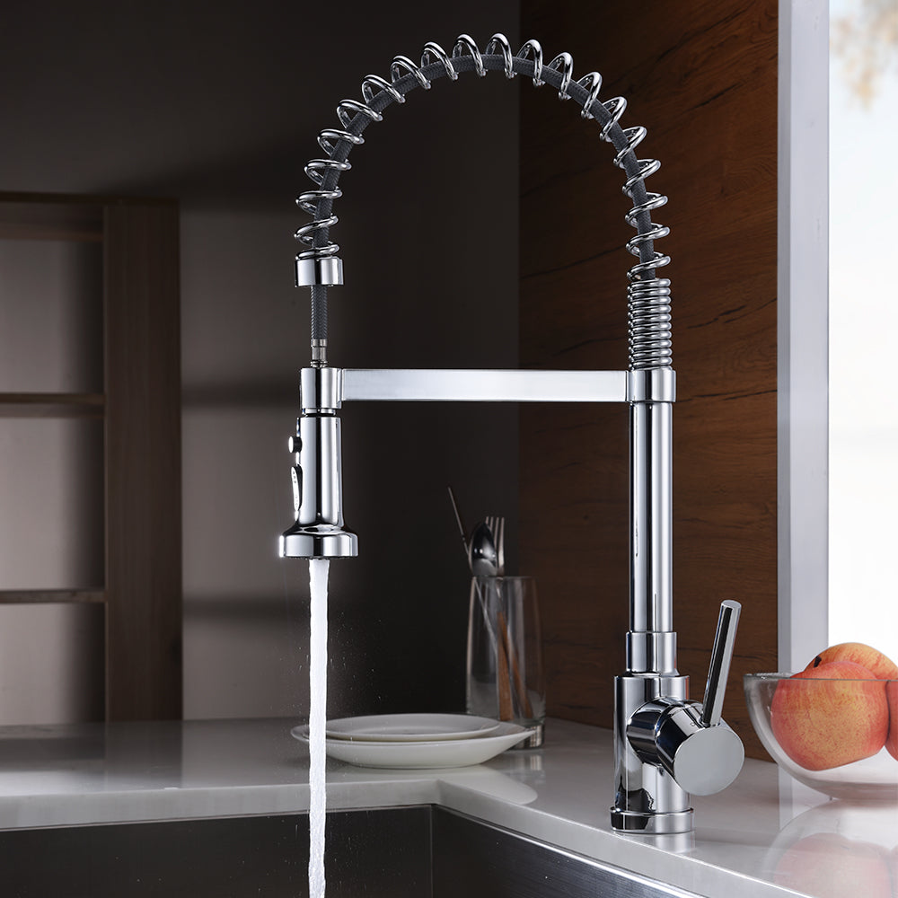 Single Handle 1 Hole Pull-Down Spring Kitchen Faucet in Chrome Model# KSK1115C