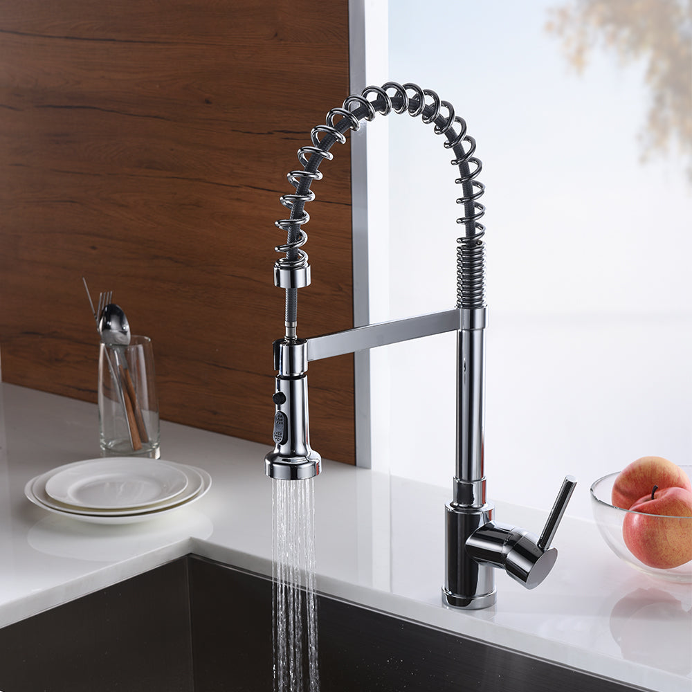 Single Handle 1 Hole Pull-Down Spring Kitchen Faucet in Chrome Model# KSK1115C