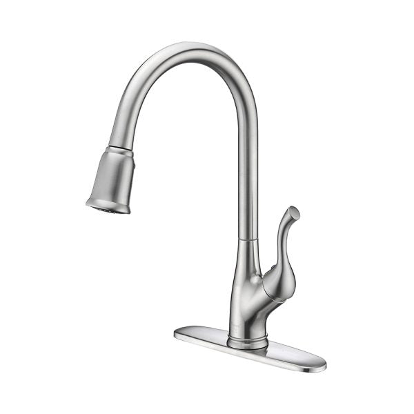 Single Handle 1 Hole Pull-Down Kitchen Faucet in Brushed Nickel – Model# KSK1117BN