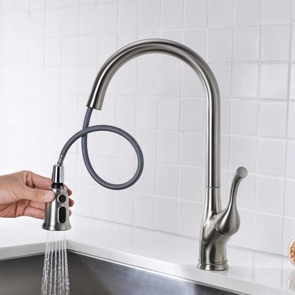 Single Handle 1 Hole Pull-Down Kitchen Faucet in Brushed Nickel – Model# KSK1117BN