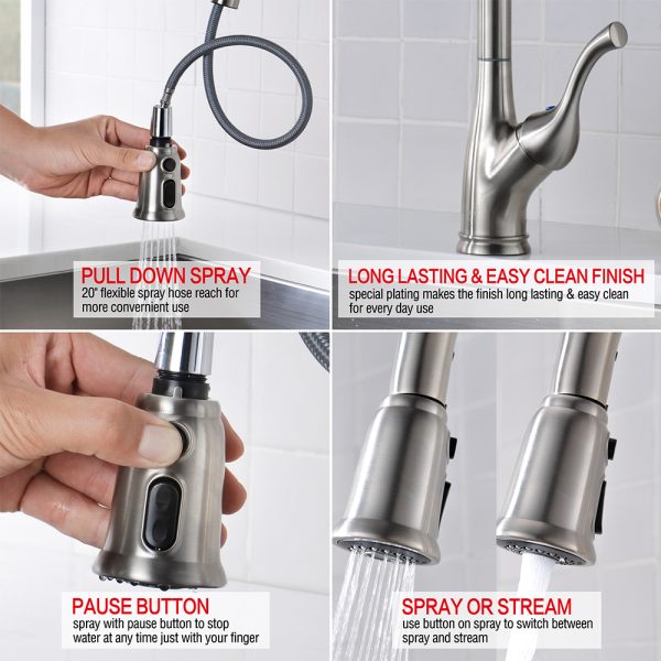 Single Handle 1 Hole Pull-Down Kitchen Faucet in Brushed Nickel – Model# KSK1117BN
