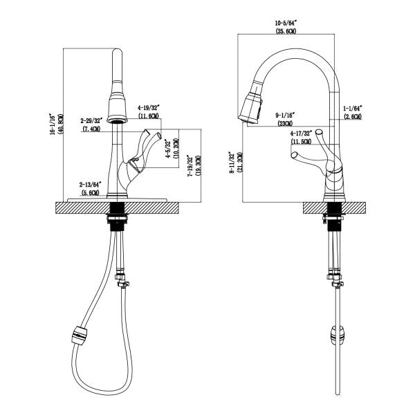 Single Handle 1 Hole Pull-Down Kitchen Faucet in Brushed Nickel – Model# KSK1117BN