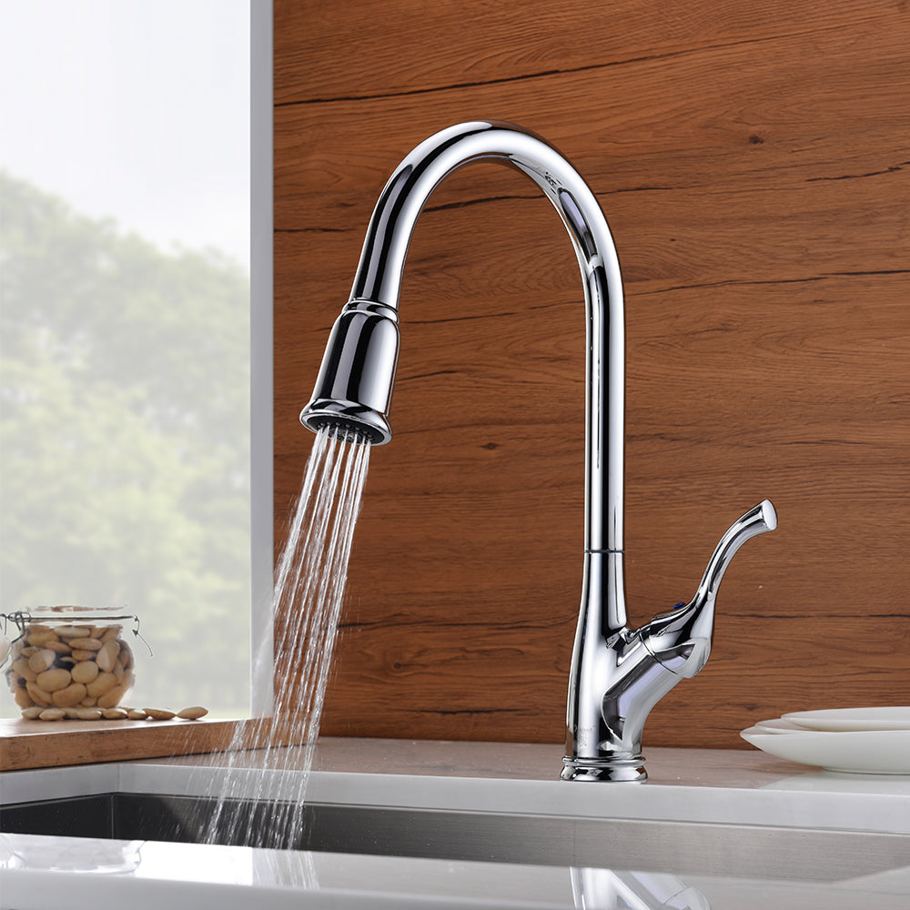 Single Handle 1 Hole Pull-Down Kitchen Faucet in Chrome – Model# KSK1117C