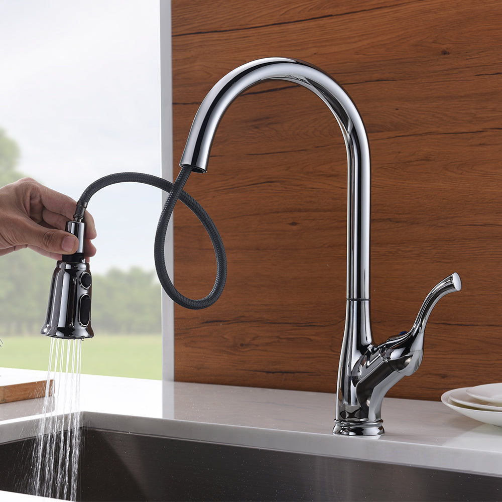 Single Handle 1 Hole Pull-Down Kitchen Faucet in Chrome – Model# KSK1117C