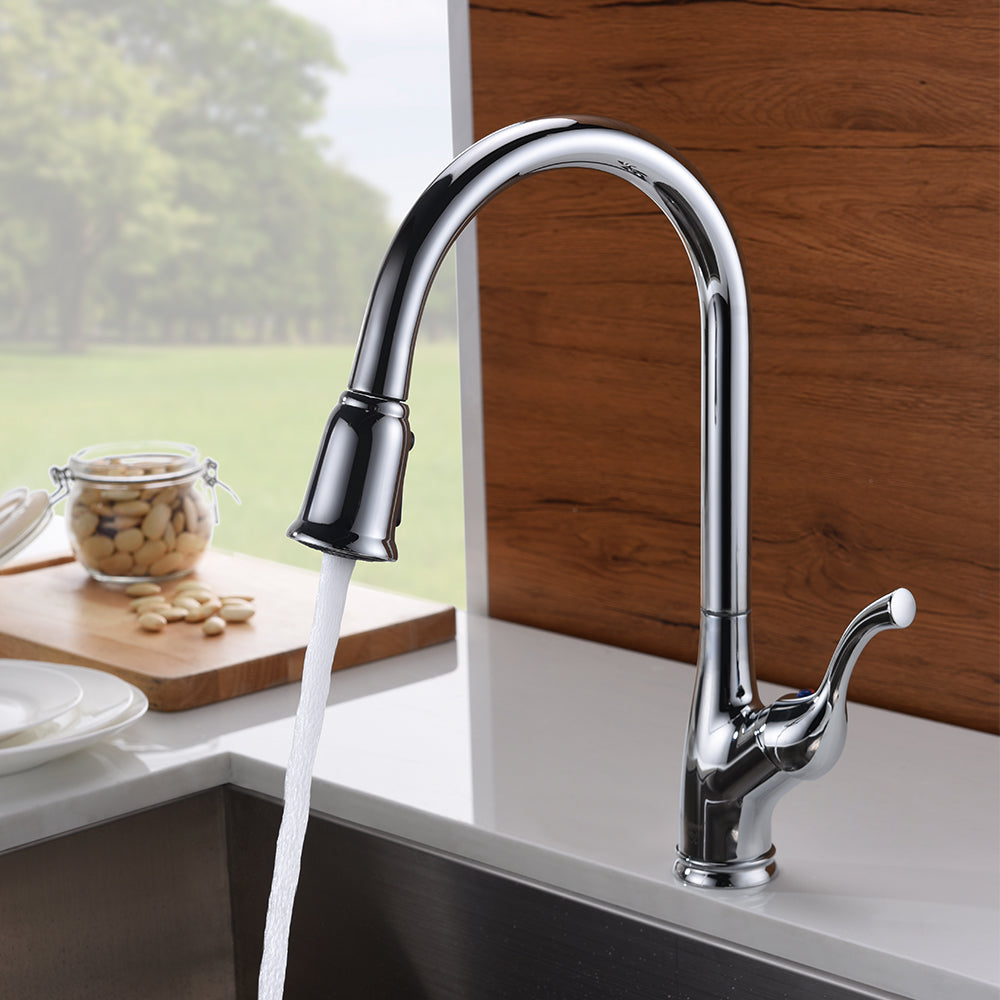 Single Handle 1 Hole Pull-Down Kitchen Faucet in Chrome – Model# KSK1117C
