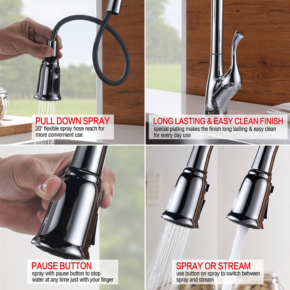 Single Handle 1 Hole Pull-Down Kitchen Faucet in Chrome – Model# KSK1117C