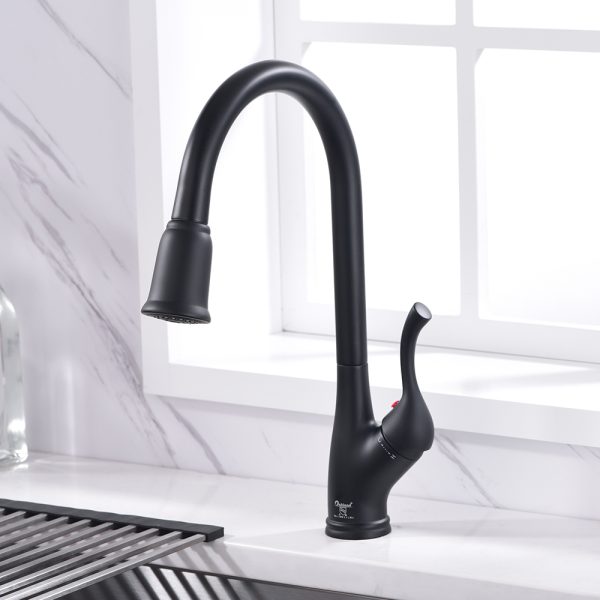 Single Handle 1 Hole Pull-Down Kitchen Faucet in Matte Black – Model# KSK1117MB