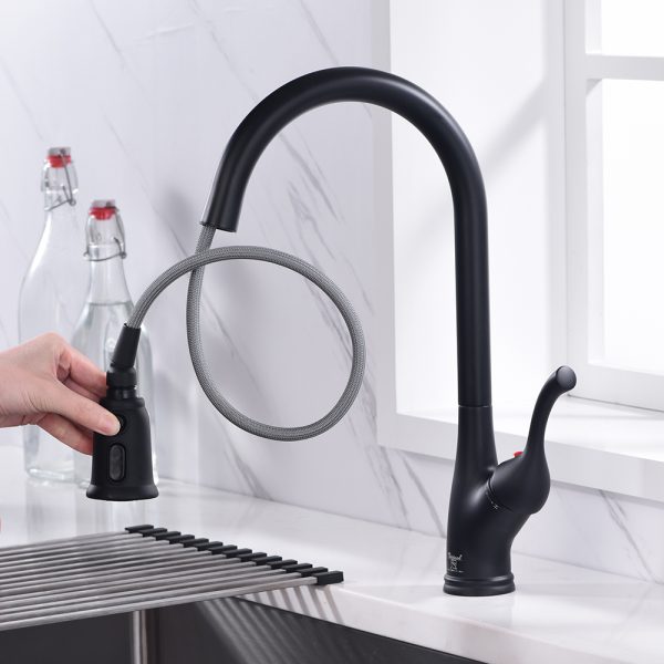 Single Handle 1 Hole Pull-Down Kitchen Faucet in Matte Black – Model# KSK1117MB
