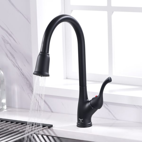 Single Handle 1 Hole Pull-Down Kitchen Faucet in Matte Black – Model# KSK1117MB