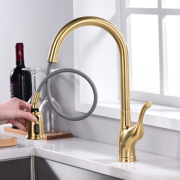 Single Handle 1 Hole Pull-Down Kitchen Faucet in Satin Gold – Model# KSK1117SG