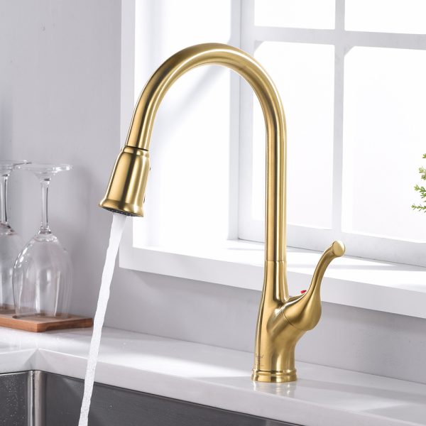 Single Handle 1 Hole Pull-Down Kitchen Faucet in Satin Gold – Model# KSK1117SG