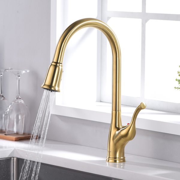 Single Handle 1 Hole Pull-Down Kitchen Faucet in Satin Gold – Model# KSK1117SG