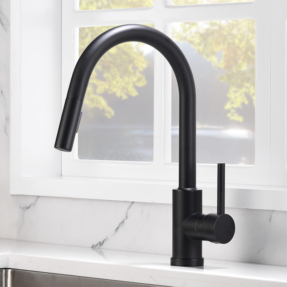 Single Handle 1 Hole Pull-down Kitchen Faucet in Matte Black Model# KSK1120MB