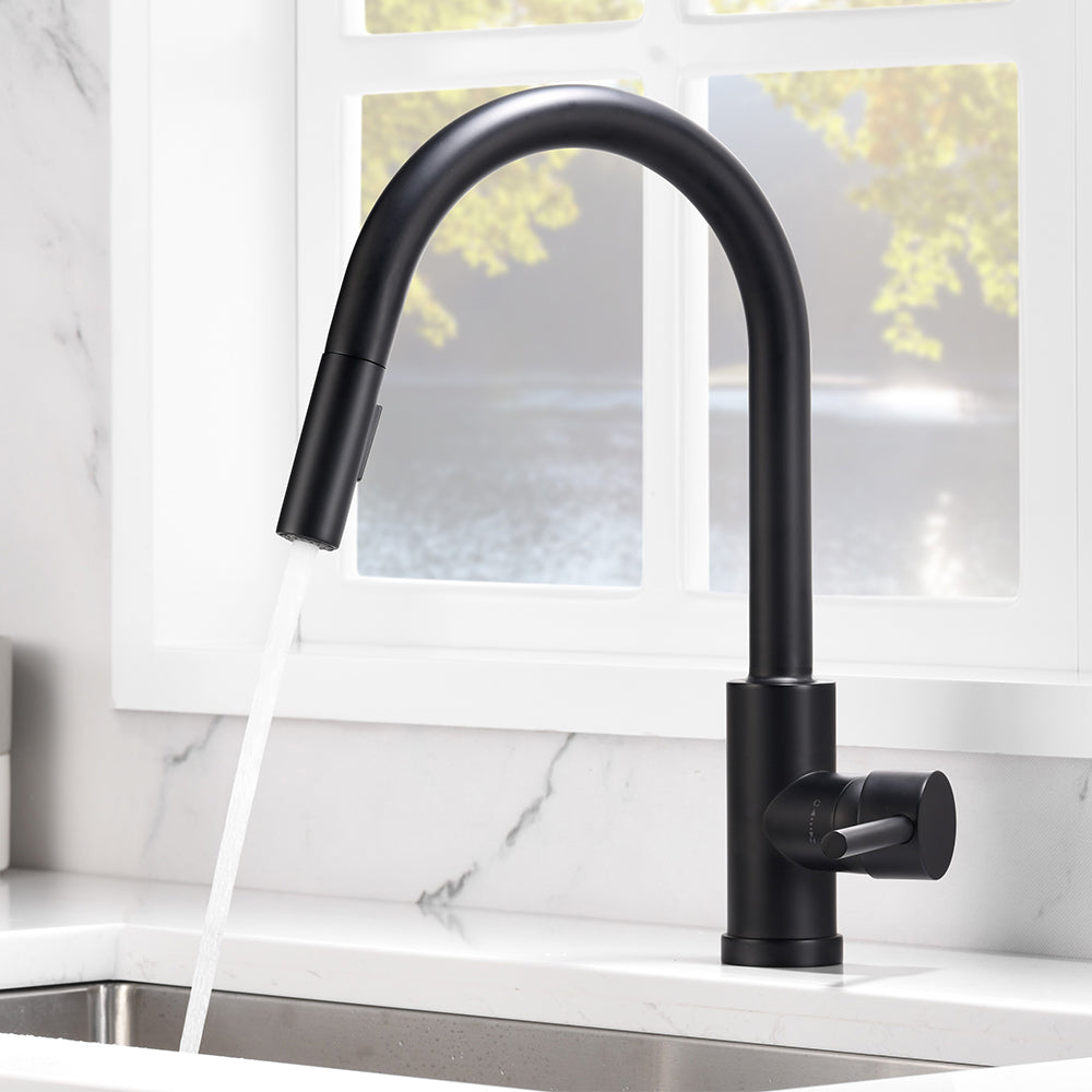 Single Handle 1 Hole Pull-down Kitchen Faucet in Matte Black Model# KSK1120MB