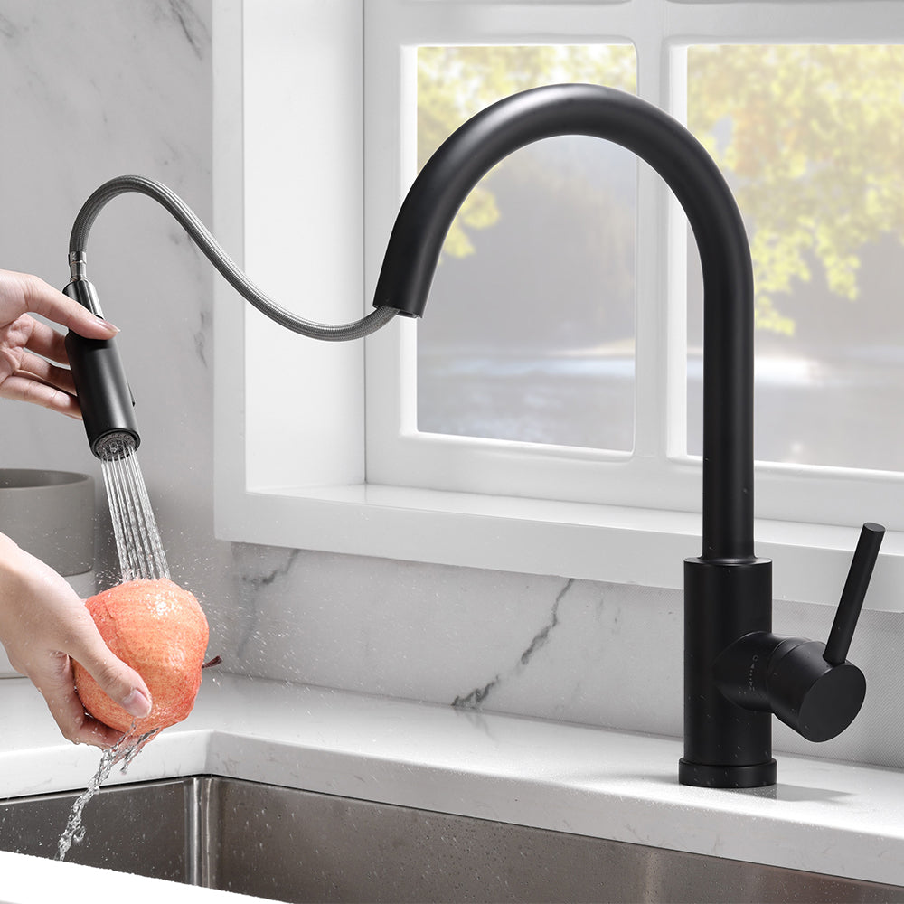 Single Handle 1 Hole Pull-down Kitchen Faucet in Matte Black Model# KSK1120MB