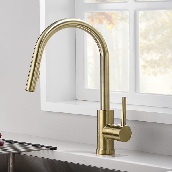 Single Handle 1 Hole Pull-down Kitchen Faucet in Satin Gold Model# KSK1120SG