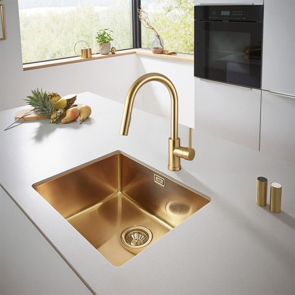Single Handle 1 Hole Pull-down Kitchen Faucet in Satin Gold Model# KSK1120SG
