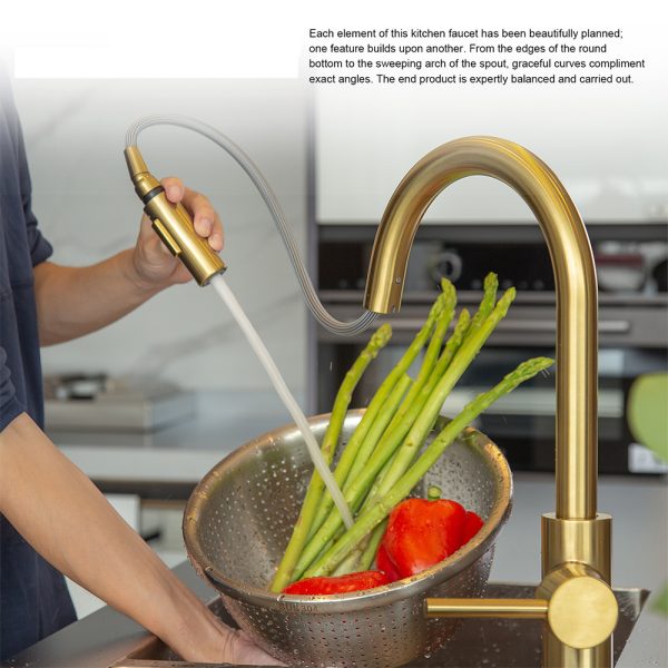 Single Handle 1 Hole Pull-down Kitchen Faucet in Satin Gold Model# KSK1120SG