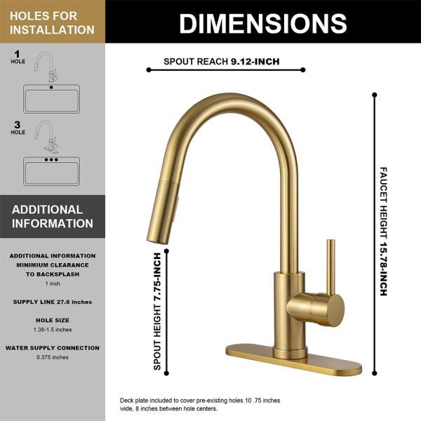 Single Handle 1 Hole Pull-down Kitchen Faucet in Satin Gold Model# KSK1120SG