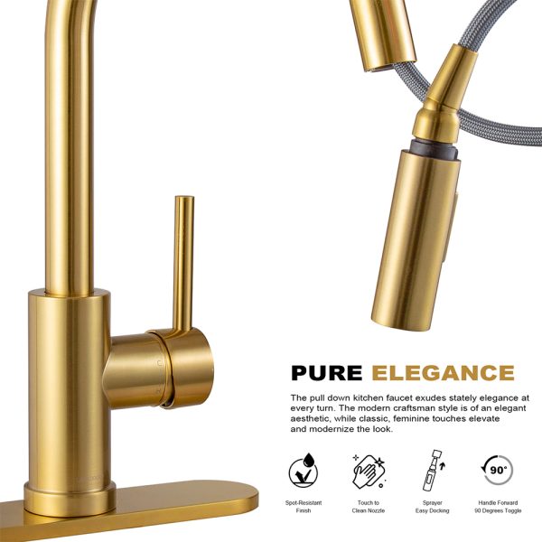 Single Handle 1 Hole Pull-down Kitchen Faucet in Satin Gold Model# KSK1120SG